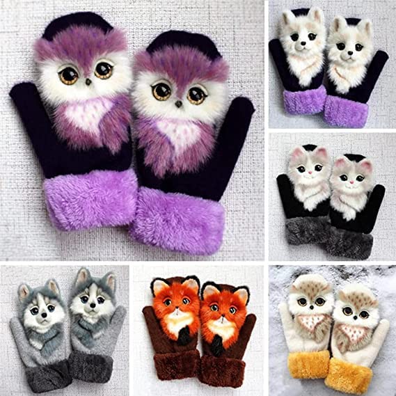 Hand-Knitted Pet Gloves, 2023 New Cute Animal Mittens, Full Fingers Thickening Soft Winter Warm Mittens for Kids Girl