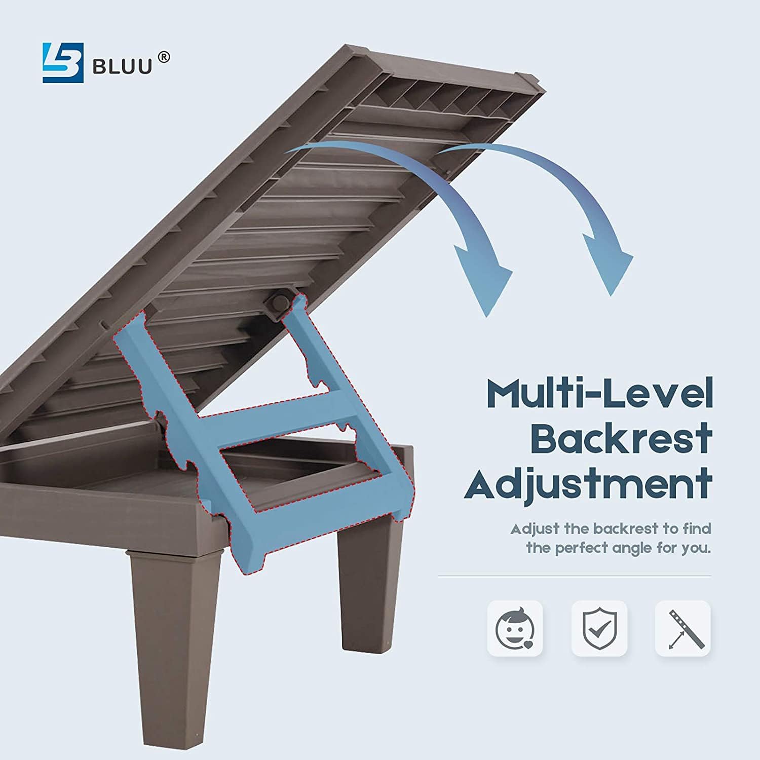 BLUU Chaise Lounge Chairs for Outdoor Patio Use | Adjustable with 5 Positions | Wood Texture Design | Waterproof | Easy to Assemble | Max Weight 330 lbs | Set of 2: Kitchen & Dining