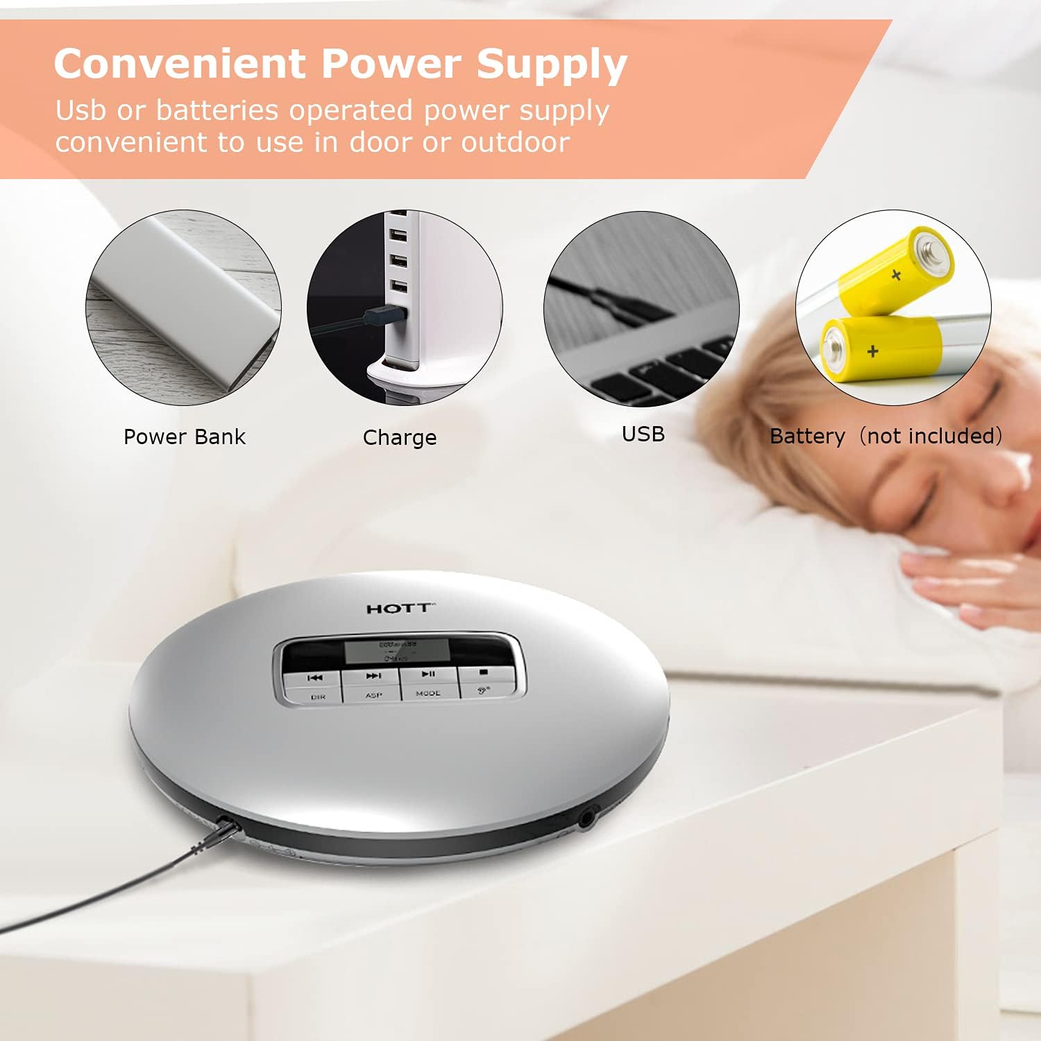 Uр Tо 40% оƒƒ HOTT CD511 Portable CD Player, Personal Compact CD Player with Headphones, Anti-Skip/Shockproof for Home Travel and Car, Small Music CD Walkman Discman with LCD Display for Adults Students Kids-Silver