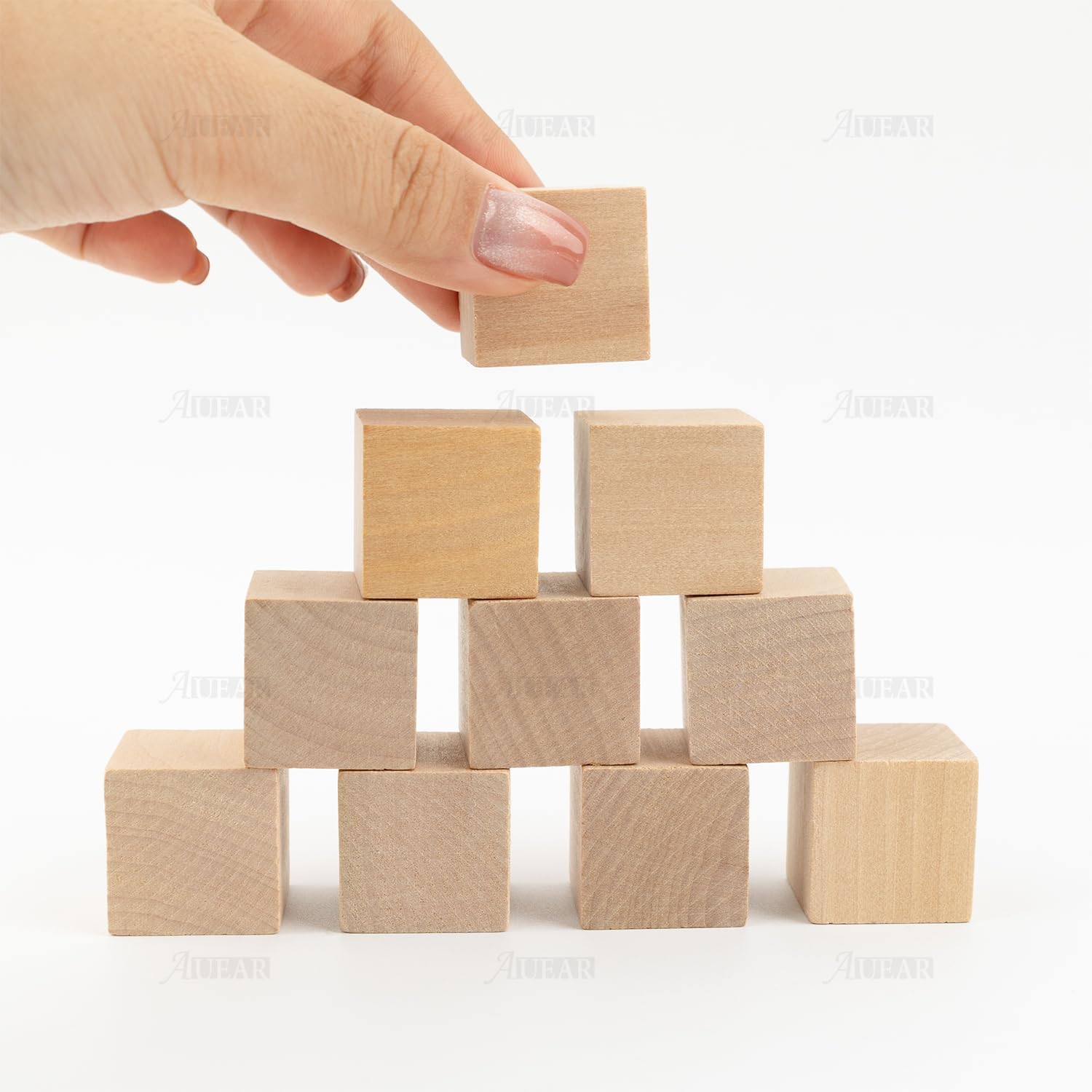 AUEAR, 20 unidades de 1 pulgada de cubo sólido natural sin terminar bloques de construcción de madera para bricolaje manualidades regalos