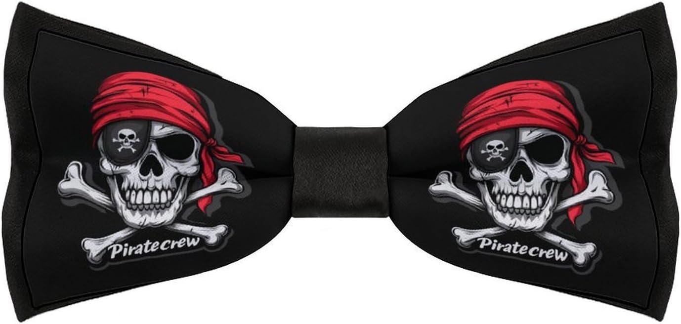 Piratecrew Jolly Roger Flag Skul Bow Ties for Men Fun Printed Pre Tied Adjustable Bowtie for Party Wedding