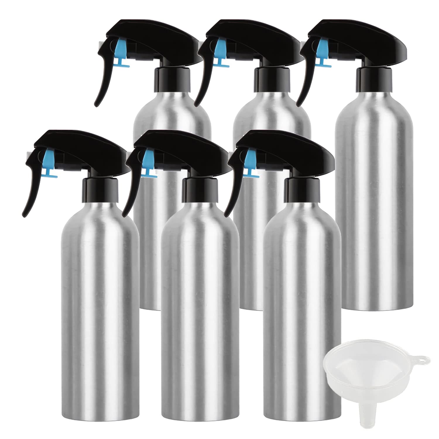 6 Stück 500 ml Leere Aluminium Sprühflasche mit Schwarz Sprühkopf Feinen Nebel Wassersprüher Zerstäuber für Pflanzen Blumen Reinigung Garten Kosmetik Küche Reinigung Friseur, Trichter