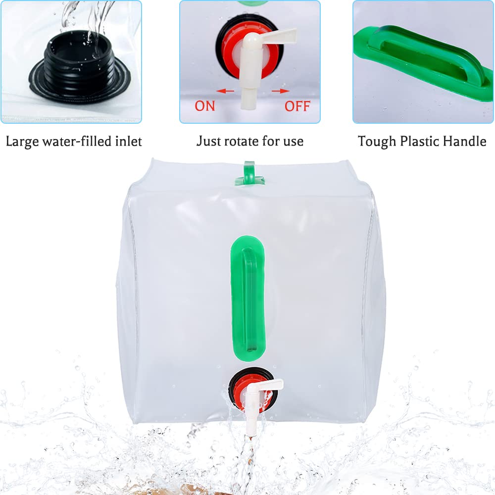 dellyy Tanica per Acqua Pieghevole, 2 PCS 20L Taniche per Acqua Pieghevoli Trasparente, Sacchetto Pieghevole con Rubinetto per Viaggi, Picnic, Campeggio