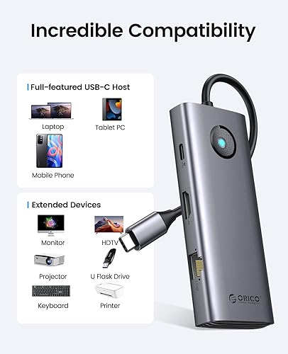 Miniatura 7 de Hub USB C, estación de acoplamiento USB C 8 en 1 8 con HDMI 4K, entrega de energía de 100 W, 2 puertos USB de 5 Gbps, SD y TF, audio de 0.138 in,