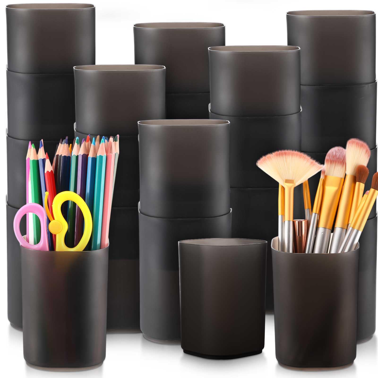 Sherr 50 Pack Black Pen Holders for Desk Pen Cups Bulk Pencil Organizer Makeup Brush Holder Matte Pencil Cups Ins Style for Office Home Back to School