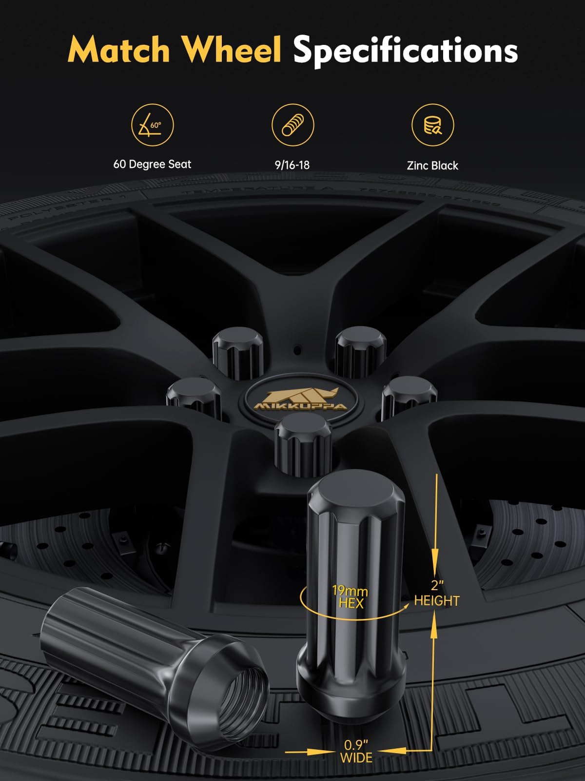 MIKKUPPA Lot de 32 écrous de roue 9/16-18 – Hexagonal de 1,9 cm, 5,1 cm de haut, 2,3 cm de large – Remplacement pour Dodge Ram 1500 2002-2010, Dodge Ram 2500, Ford F-150 2015-2017 Cosse cannelée