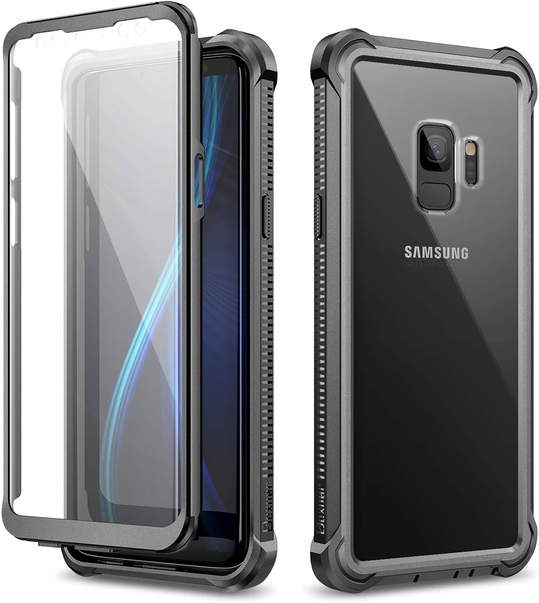 Dexnor Galaxy S9 Case with Screen Protector Clear Military Grade Rugged 360 Full Body Protective Shockproof Hard Back Cover Defender Heavy Duty Bumper Case for Samsung Galaxy S9 - Black
