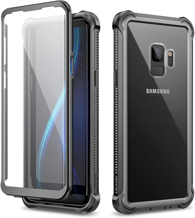 Dexnor Galaxy S9 Case with Screen Protector Clear Military Grade Rugged 360 Full Body Protective Shockproof Hard Back Cover Defender Heavy Duty Bumper Case for Samsung Galaxy S9 - Black