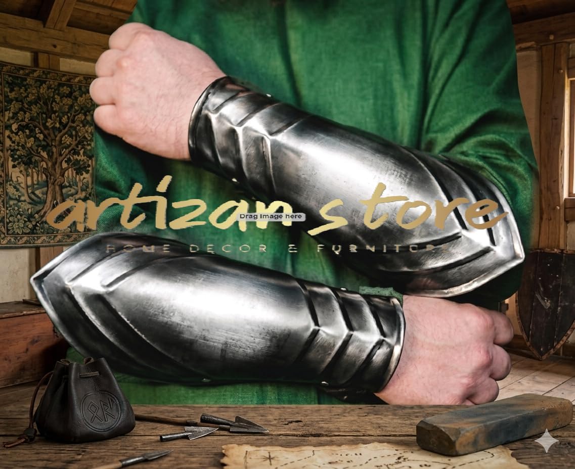 ARTIZANSTORE Medieval Knight Blackened Bracers Arm Armor LARP battles, SCA reenactments, cosplay events, Halloween costumes, Renaissance fairs