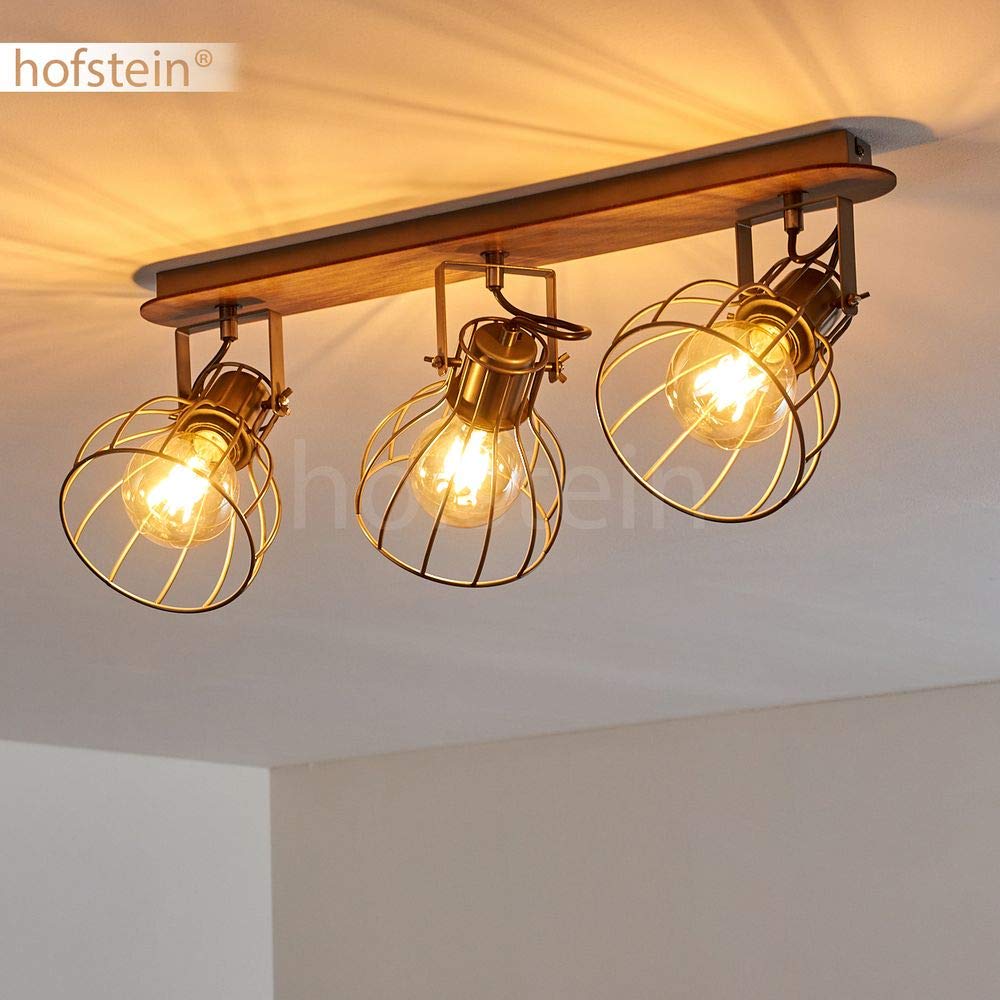 Deckenleuchte Bitterroot Retro Design – 3 Flammige Spots Aus Holz & Metall – Schwenkbare Strahler & E27 Fassungen