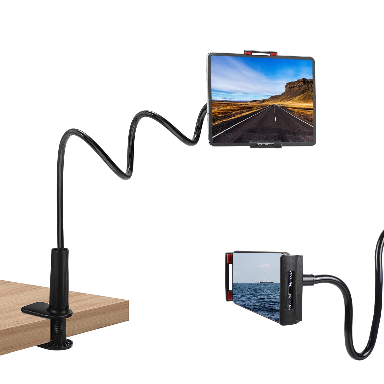 Ltheifaa Tablet Stand Holder - Gooseneck Flexible Arm Mount for Bed and Desk - Adjustable Clamp Compatible With 4-10 Inches Devices and Cell Phones
