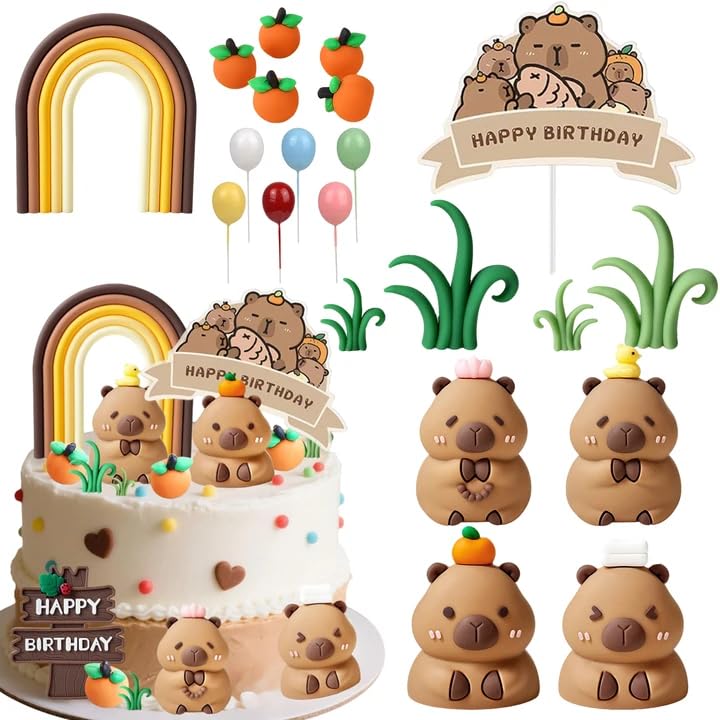 Capybara Cake Decoration 21PCS Animals Birthday Cake Topper Capybara Figure Party Supplies for Birthday Parties, Party Favors