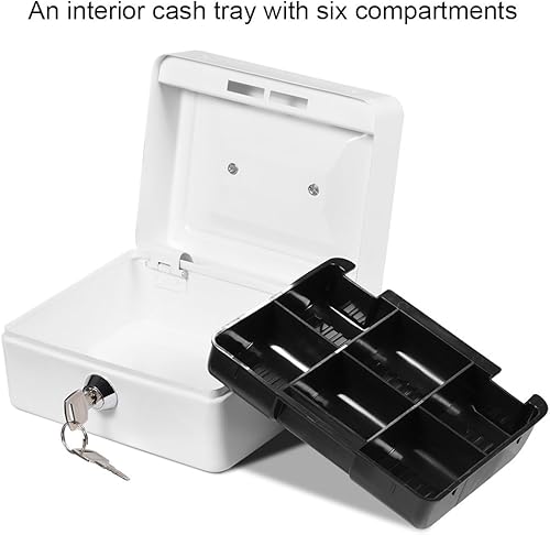 Miniatura 8 de Mini caja de efectivo con cerradura de llave, caja de estaño portátil de 6 pulgadas con separación en capas, clasificación de billetes de banco,