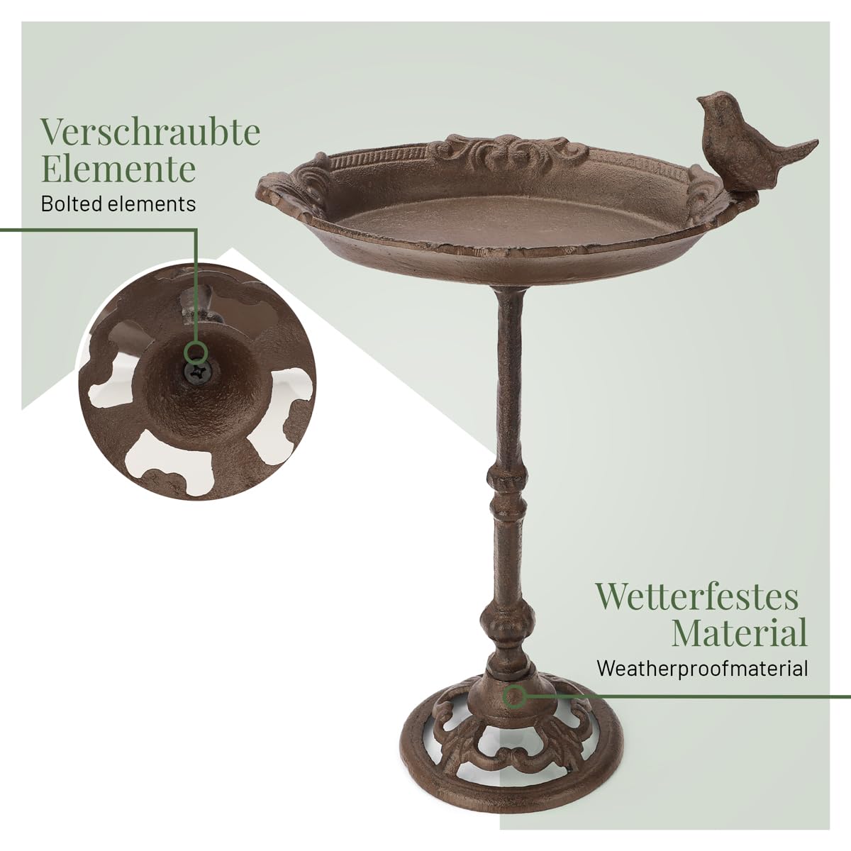 wildlife home Abreuvoir pour oiseaux debout avec pied I Distributeur de nourriture pour oiseaux en fonte résistant au gel pour jardin et balcon I Bain d'oiseaux I Mangeoire pour oiseaux sauvages