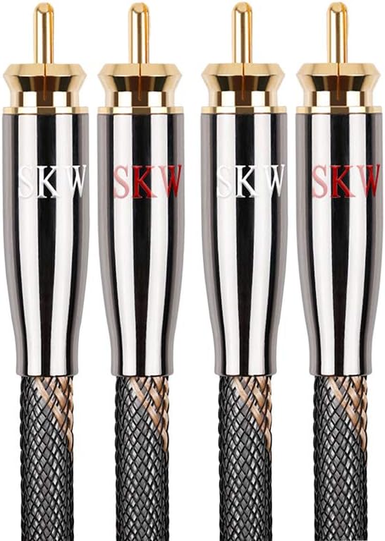 SKW Audiophile Series RCA Cable, 2RCA Male to 2RCA Male Hi-Fi Interconnect Cord, 3.2ft/1M, 7mm Heavy Duty Multiple Shielded Nylon Braided Cord for Turntable, Amplifier & Home Theater (Black)