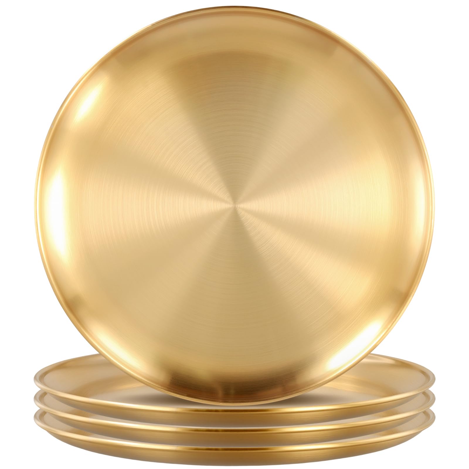 SOUJAP 4 PCS 12 Inch Gold Stainless Steel Plate, 30cm Large Round Metal Camping Dishes for Barbecue Picnics