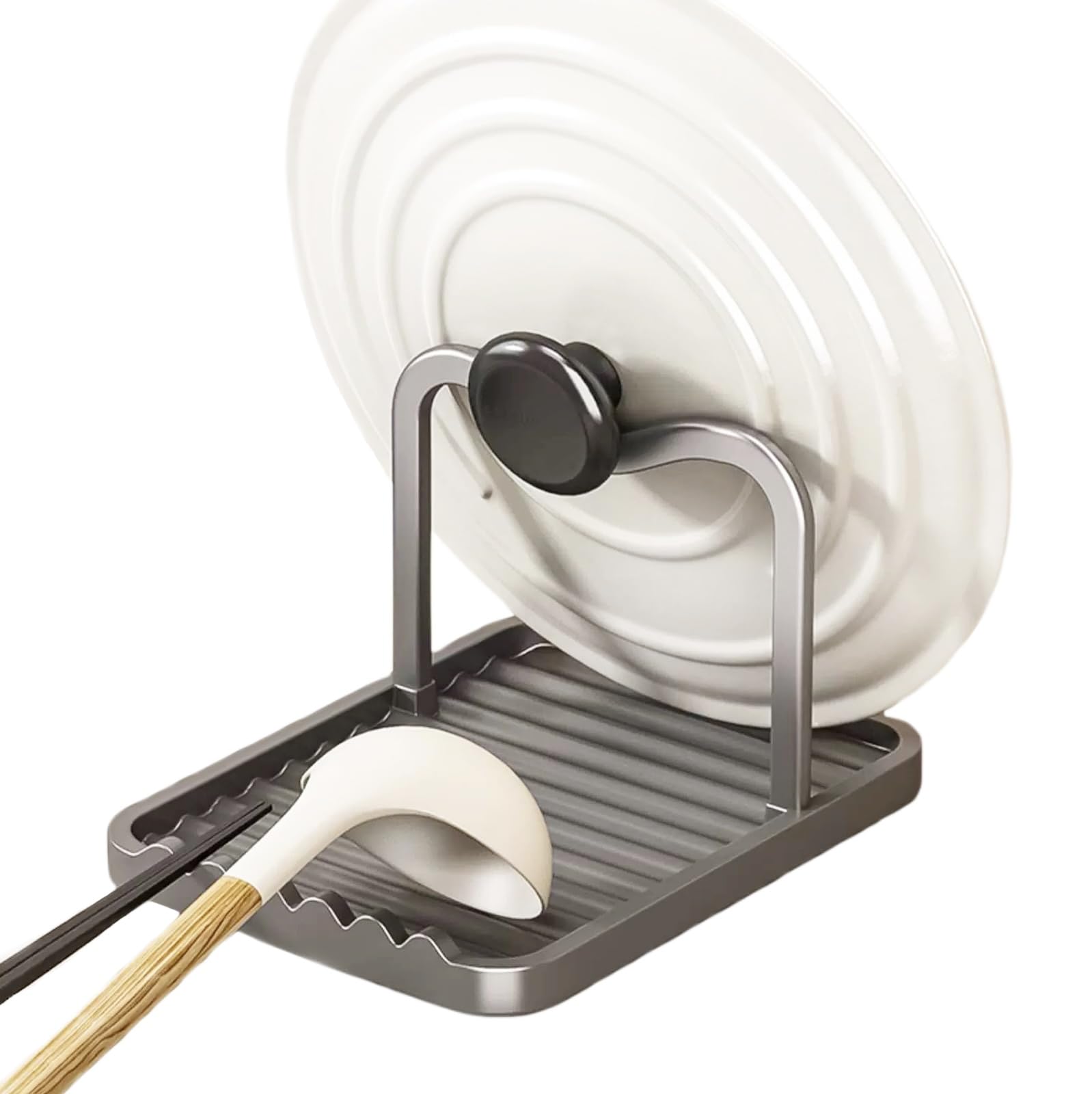 Anti-Rust Metal Spoon Rest with Lid Holder While Cooking, Grey