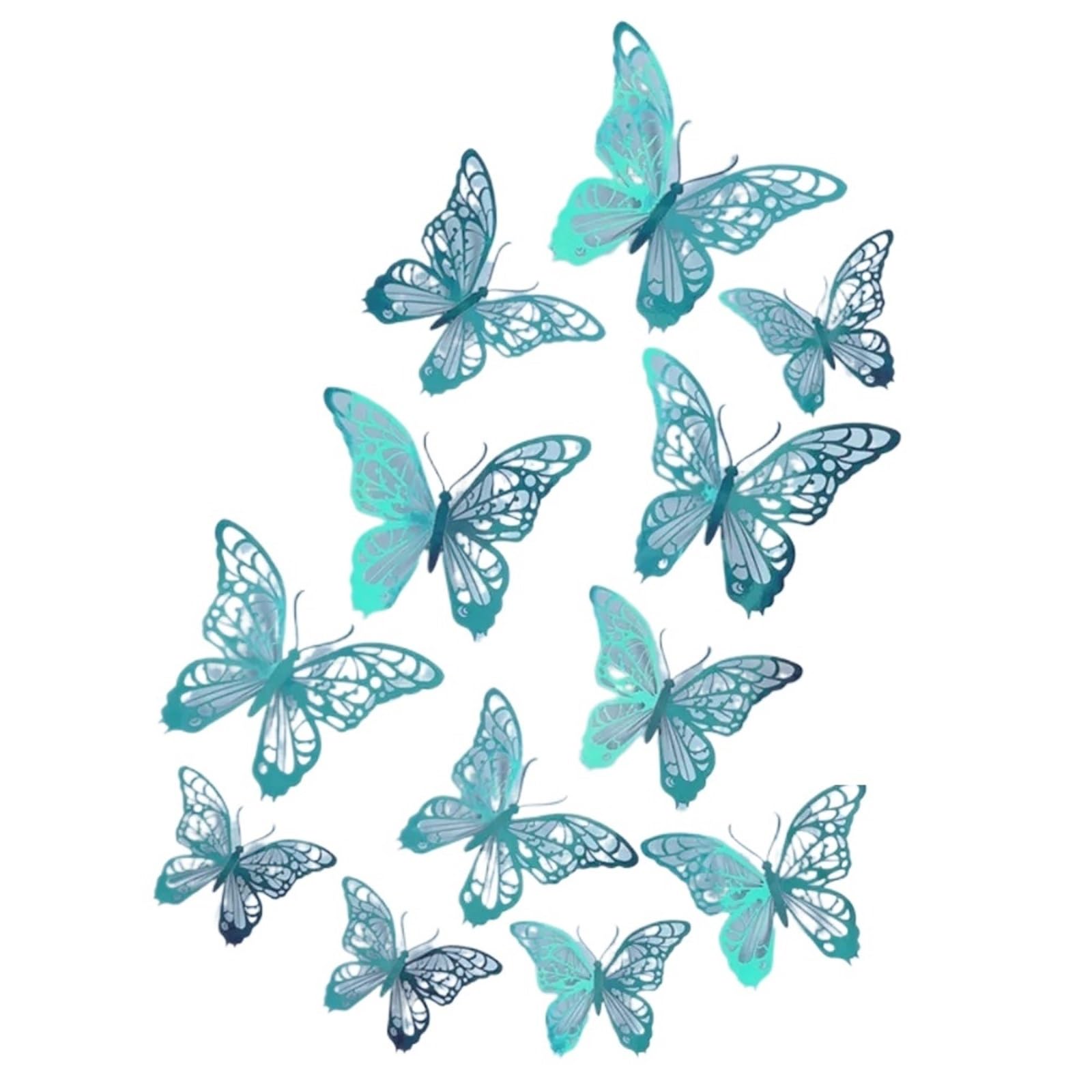 12pcs Colorful Hollow Butterfly Sticker DIY Paper 3D Wall Decor Exquisite Cartoon Simulation(Green)