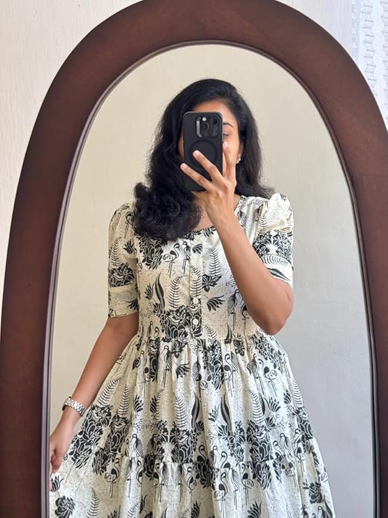Image of Women's Pure Cotton Maxi Midi Dress Western Dress for Women Elegant Floral Printed Long Dresses | Soft & Breathable Fabric | Casual Trending Dress