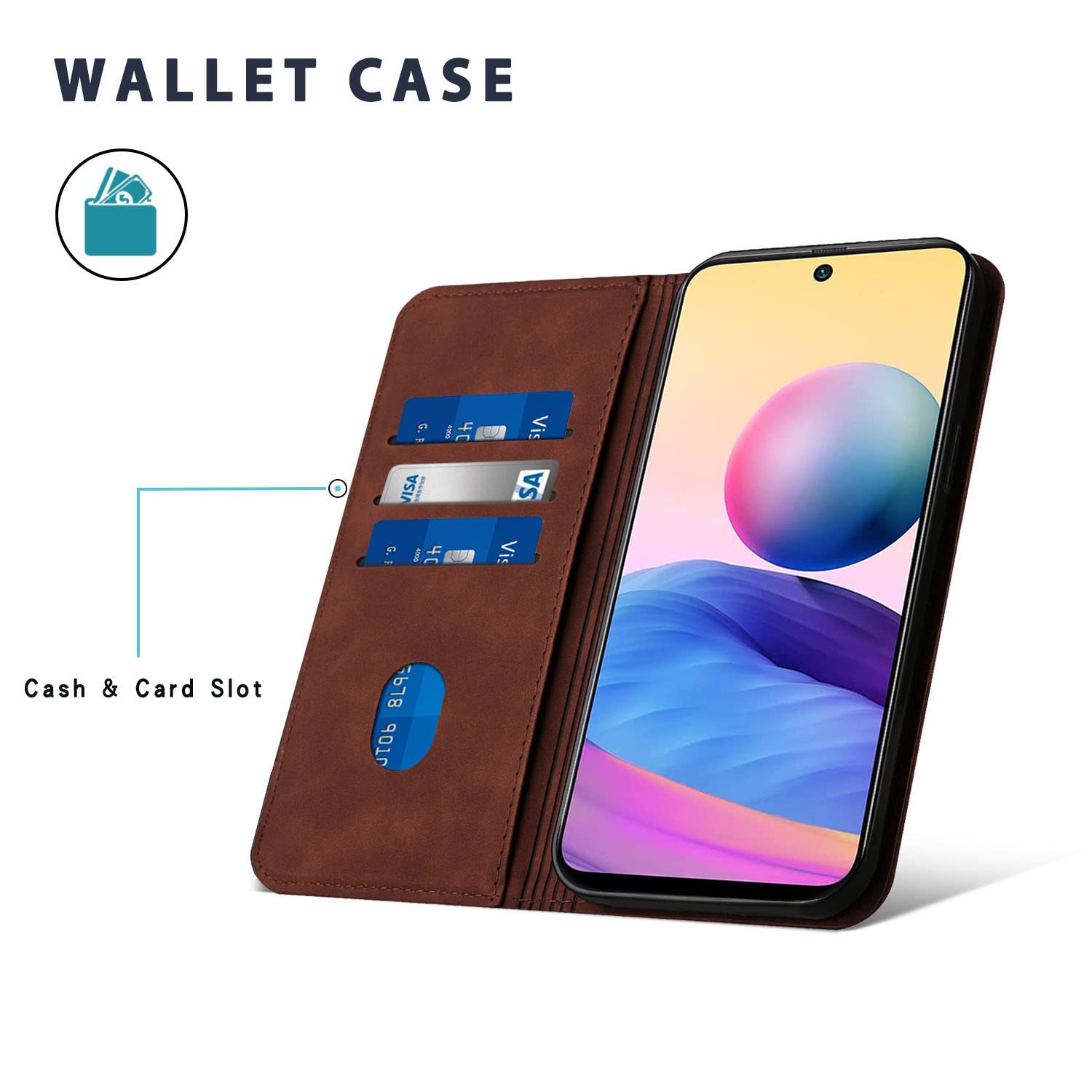 Cover per Xiaomi Redmi 10 5G, Flip Custodia in Pelle PU