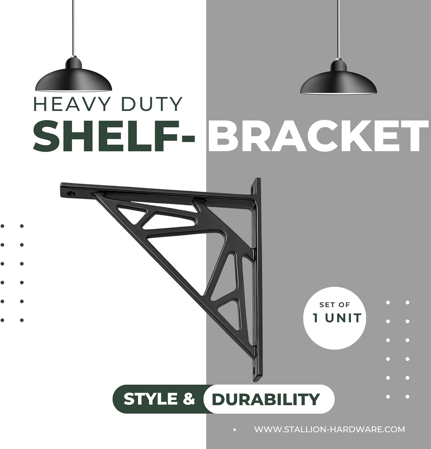 Black Powder Coated Heavy Duty Shelf Bracket, Modern Shelf Bracket - 8" for Modern Home Decor - Metal Support for Shelves, Vanity, Screws Included - Set of 2