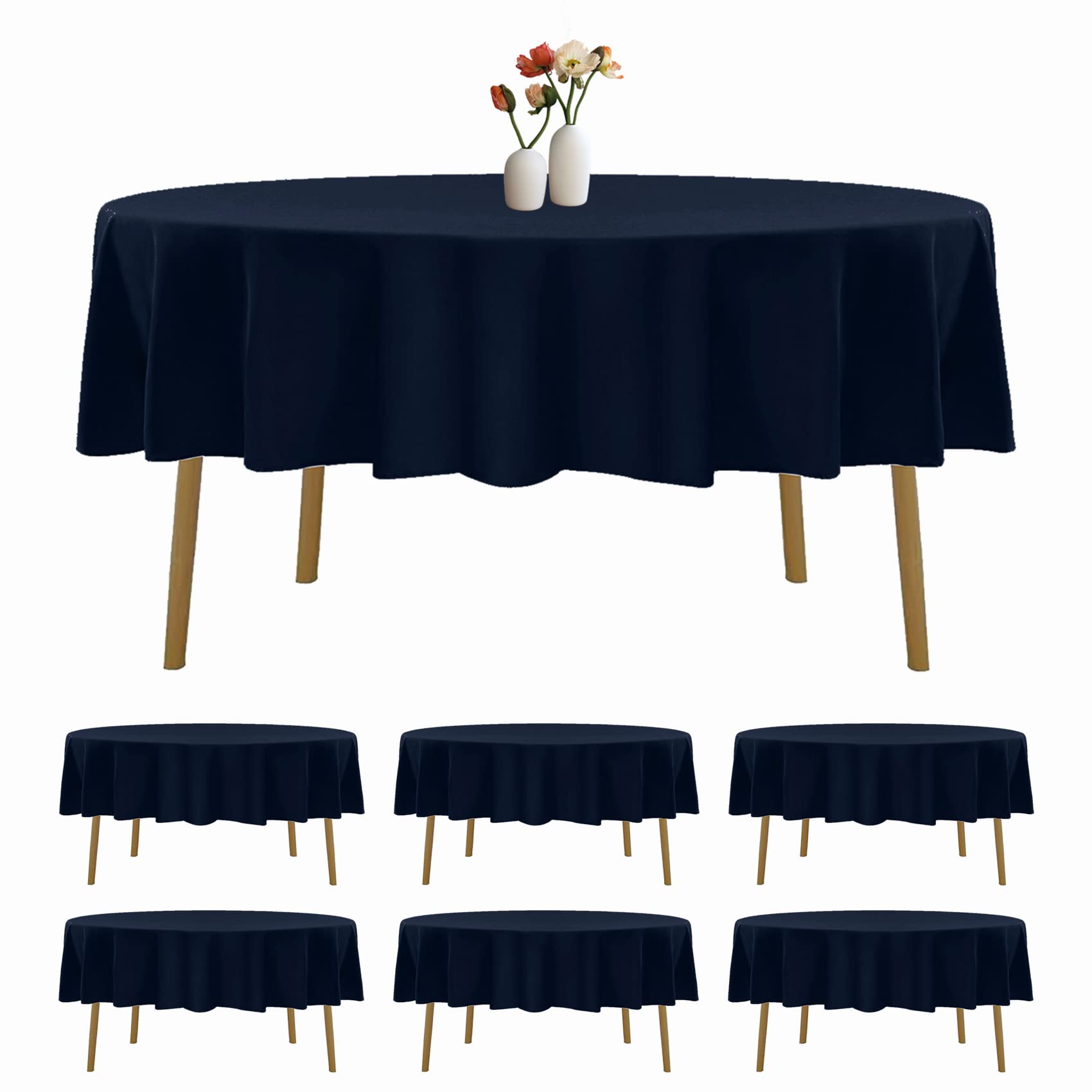 Photo 1 of luccido 6 Pack Round Tablecloth 70" Navy Polyester