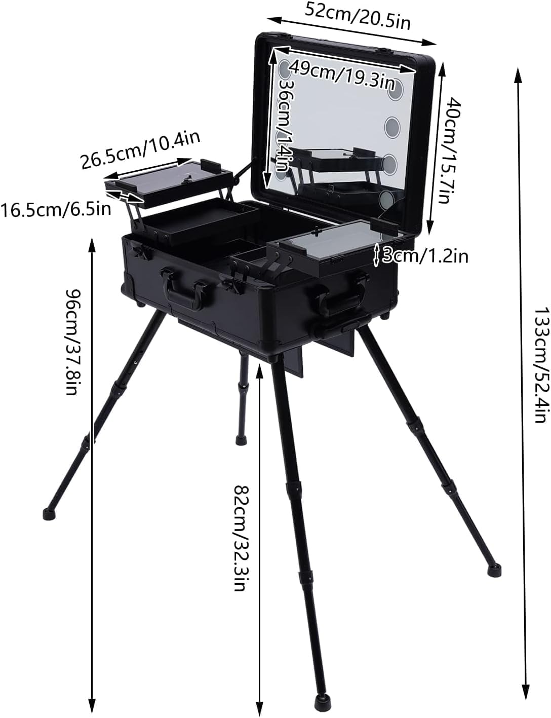 Kosmetyczka, Kosmetyczka Na Kółkach, Kosmetyczna Walizka Na Organizer Do Makijażu 3 W 1 Professiol Duża Kosmetyczka Etui Fryzjerskie Kosmetyczka Zamykana Aluminiowa Walizka Mul, Black