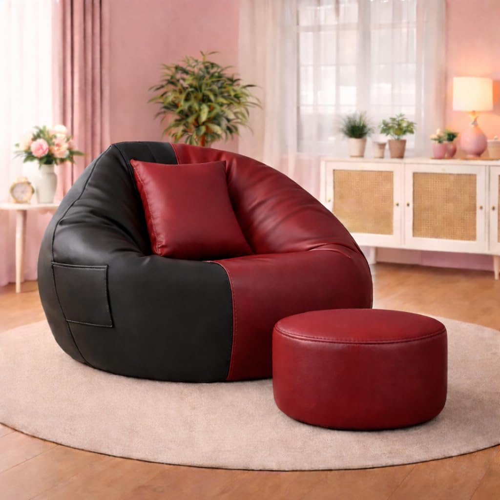 SHIRA 24 4XL Bean Bag Cover with Footrest & Cushion (Without Beans) (Maroon::Black, XXXXL)-picture-31