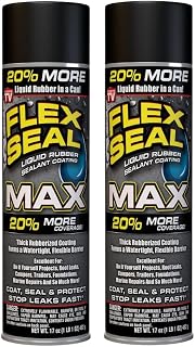 Flex Seal MAX, 17 oz, 2-Pack, Black, Stop Leaks Instantly, Waterproof Rubber Spray On Sealant Coating, Perfect for Gutters, Wood, RV, Campers, Roof Repair, Skylights, Windows, and More