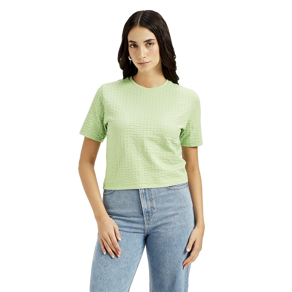 levi's Women's Textured Light-Green Crew Neck Top-picture-27