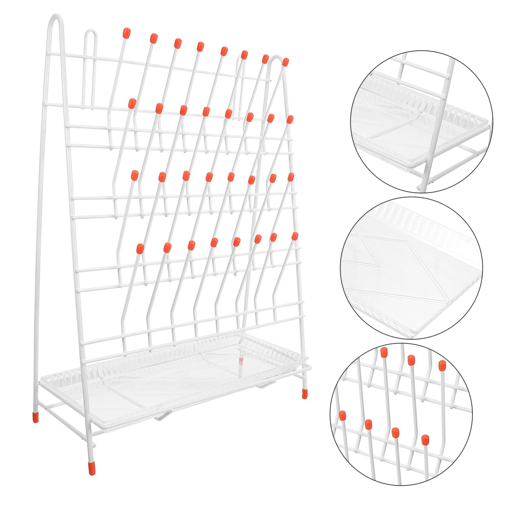 Séchoir pour Laboratoire en Fer Blanc, 32 Emplacements, Structure Stable et Solide, Seche Bouteille, Égouttoir à Verres pour Tubes à Essais