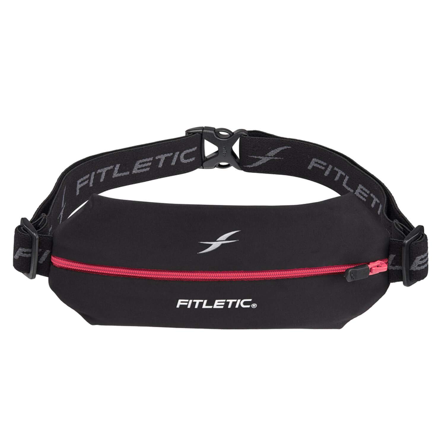 Fitletic Phone Holder Bum Bag Lightweight and Sleek Running Belt with Adjustable Strap Durable Mini Waist Bag for Men and Women Ideal Sport Bag for Outdoor Activities (Black/Pink Zip)