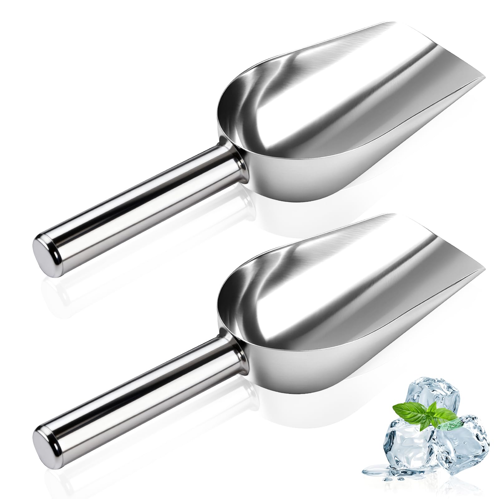 2 Pcs Ice Scoop for Freezer 6 Oz Metal Ice Scooper Stainless Steel Small Scoops with Round Bottom