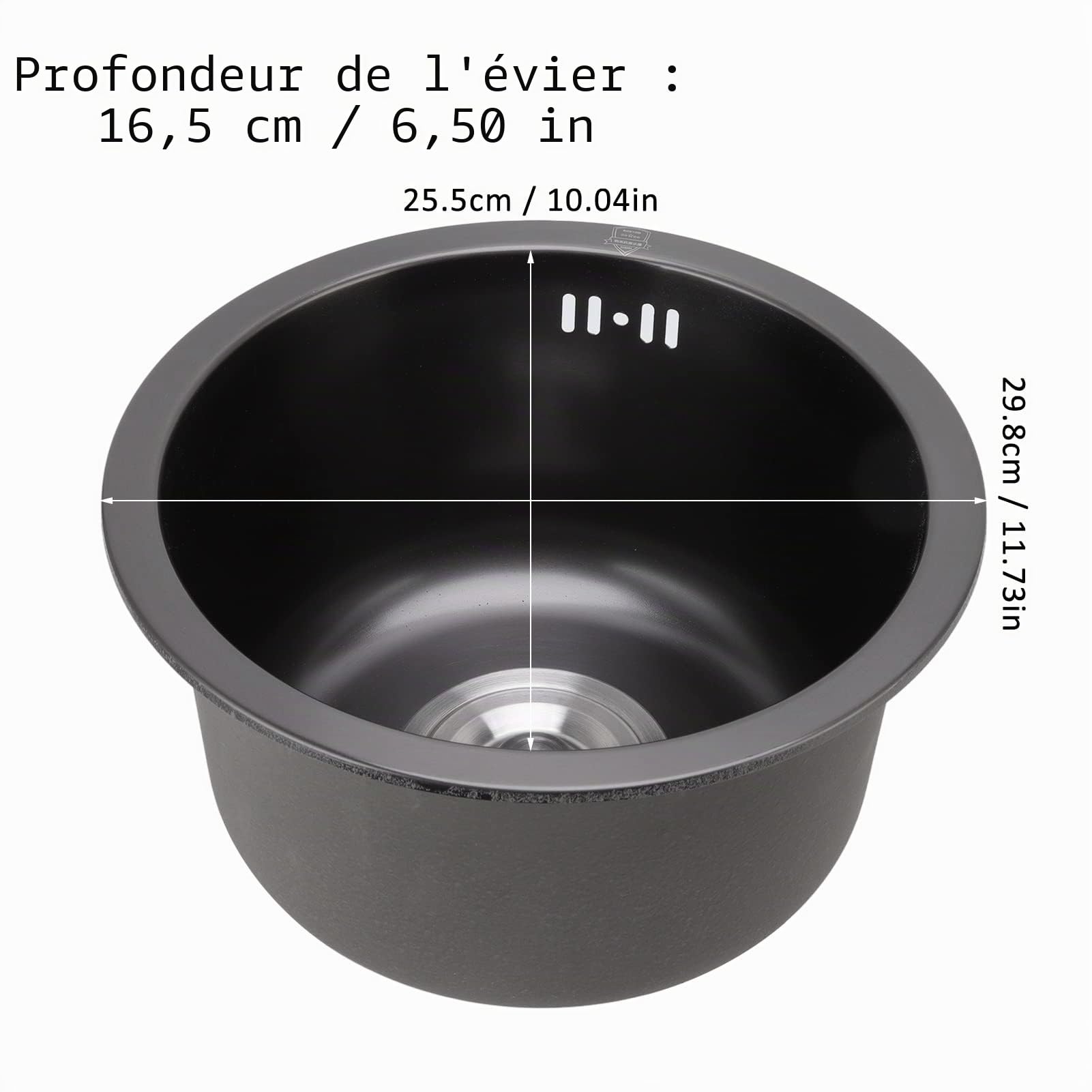 Évier de Cuisine Rond en Acier Inoxydable Évier de Cuisine à Encastrer Montage Evier de Cuisine Kit pour à la Salle De Bain De Bar De Cuisine 29,8x25,5x16,5cm