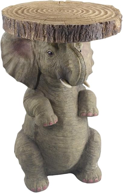 Middle-England 50.5cm Baby Elephant Side Coffee Bedside Table Plant Stand Statue Polystone