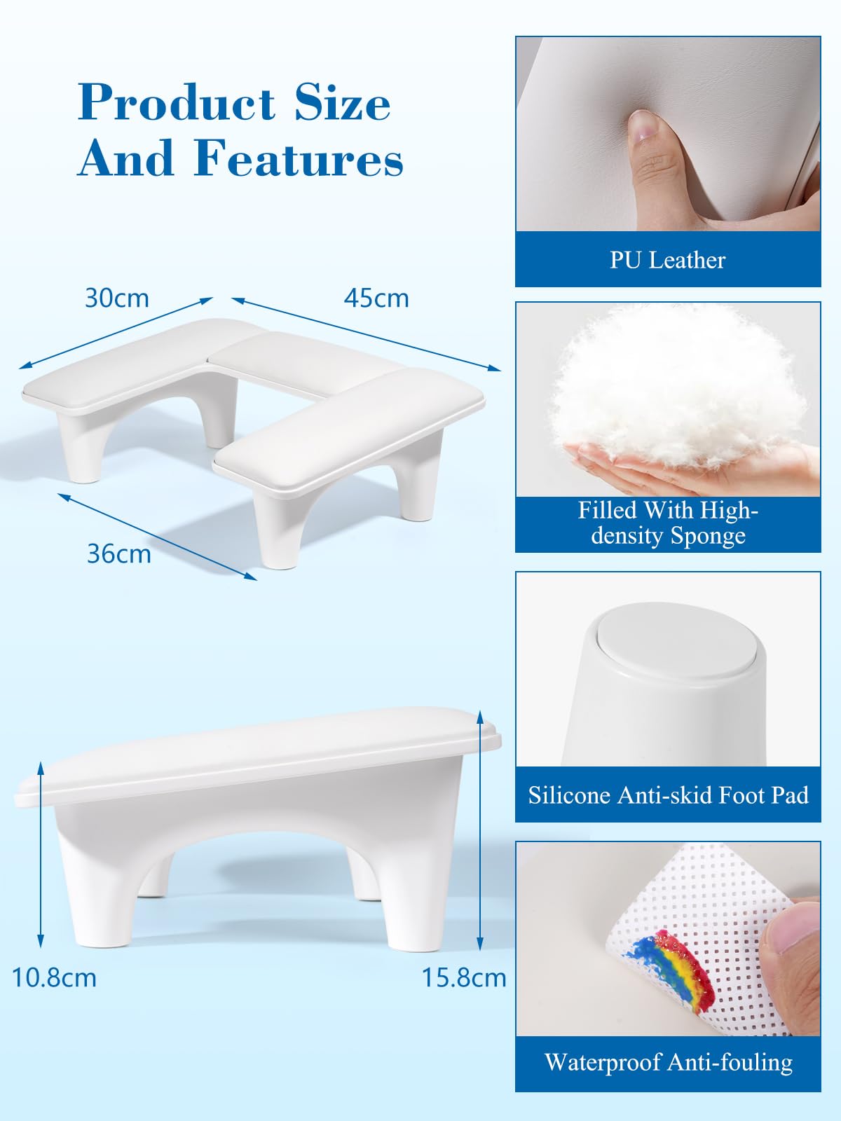 Yokilly Repose Main Ongle: Forme du U Repose Main Manucure - Repose Poignet pour Table de Manicure - Coussin Ongle Repose Mains Ongles pour Salon et Domicile (Blanc)