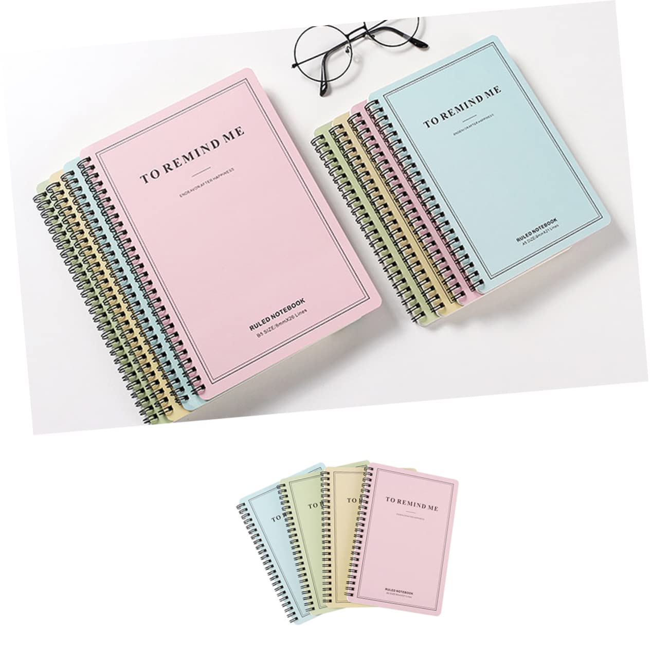 Spiralnotizbuch mit Seitenspirale 4 Stück, White Card Einband | Schüler, Flach Liegendes Papier, Glattes Schreiben, Tagebuch für Reisen und Mottopartys