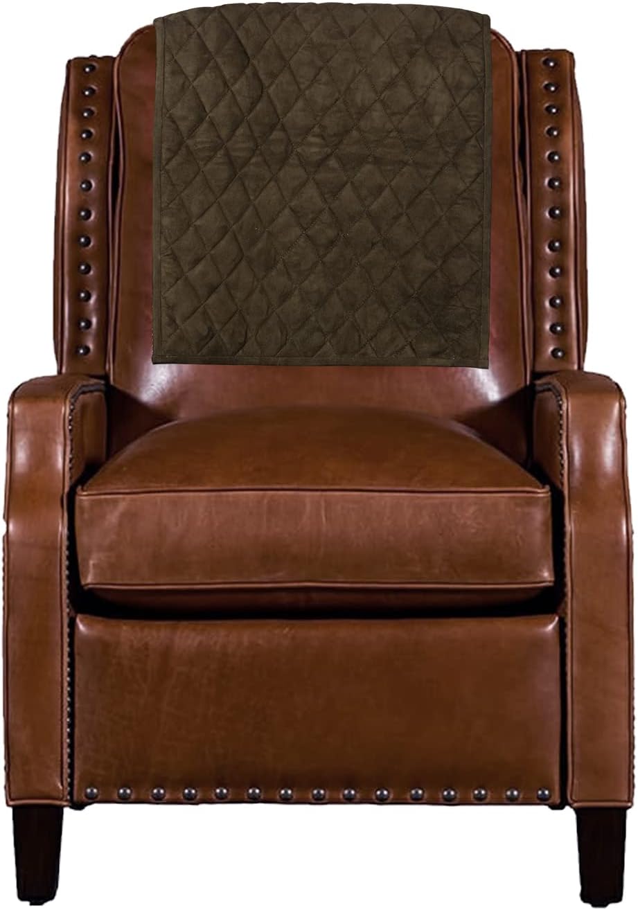 Suede Leather Recliner Chair Headrest Cover for Home & Office - Sofa, Love Seat, Furniture Protector, Slipcover Theater Seat Cover, 18x26 Inches - Olive Green Pack of 2