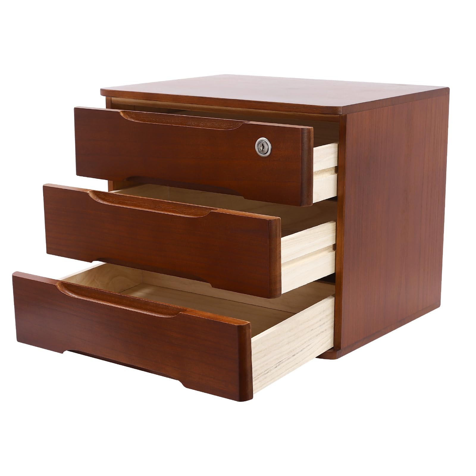 Scatola di archiviazione per desktop a 3 strati, con cassetto chiudibile, organizzatore per ufficio, studio, dresser file, organizer piatto per armadio, noce