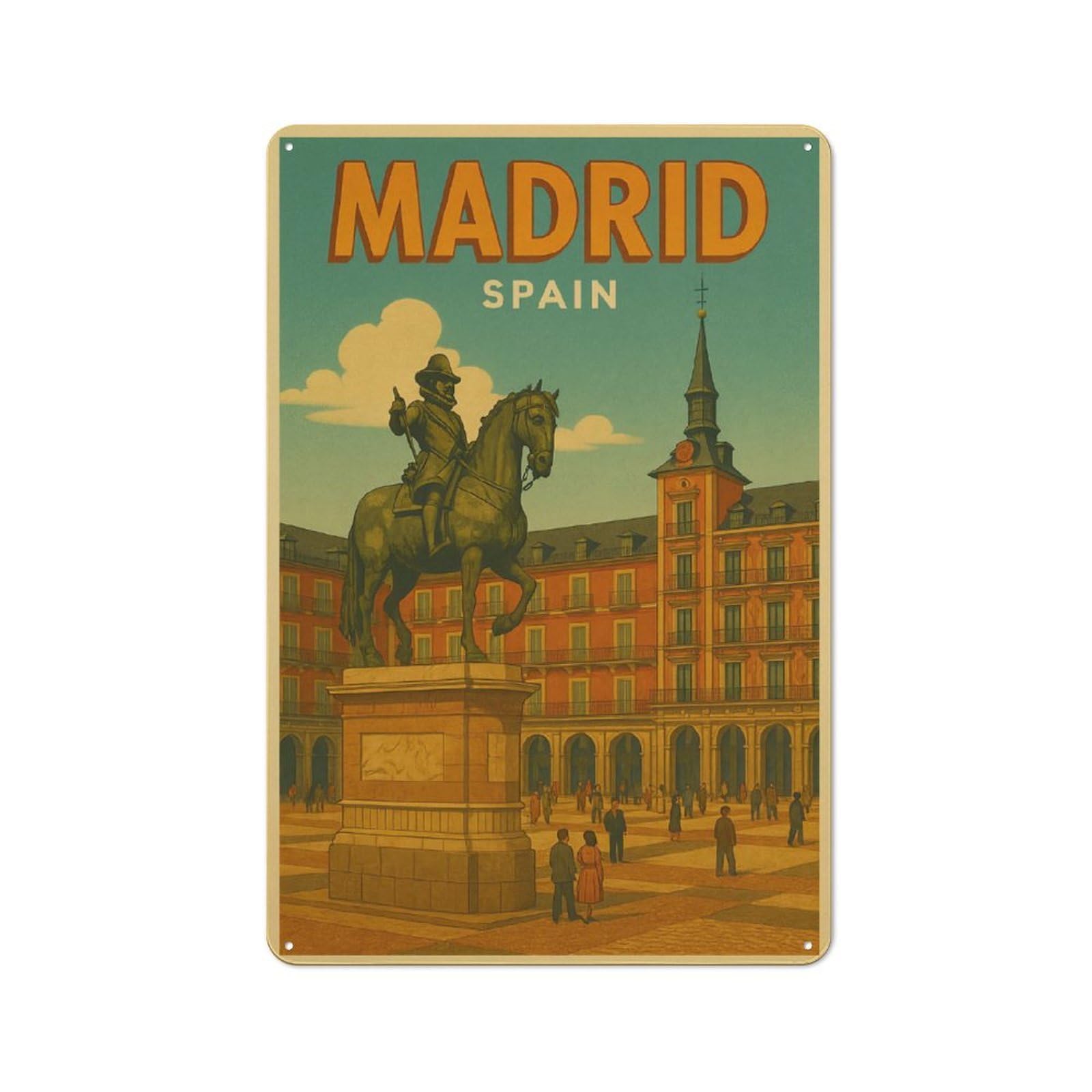 Junmoney Style-14 Madrid Spain Travel Shop Front Style Metal Wall Decor 30X20cm, Bistro Metal Sign For Takeaway, Bar, Kitchen Or Counter Area