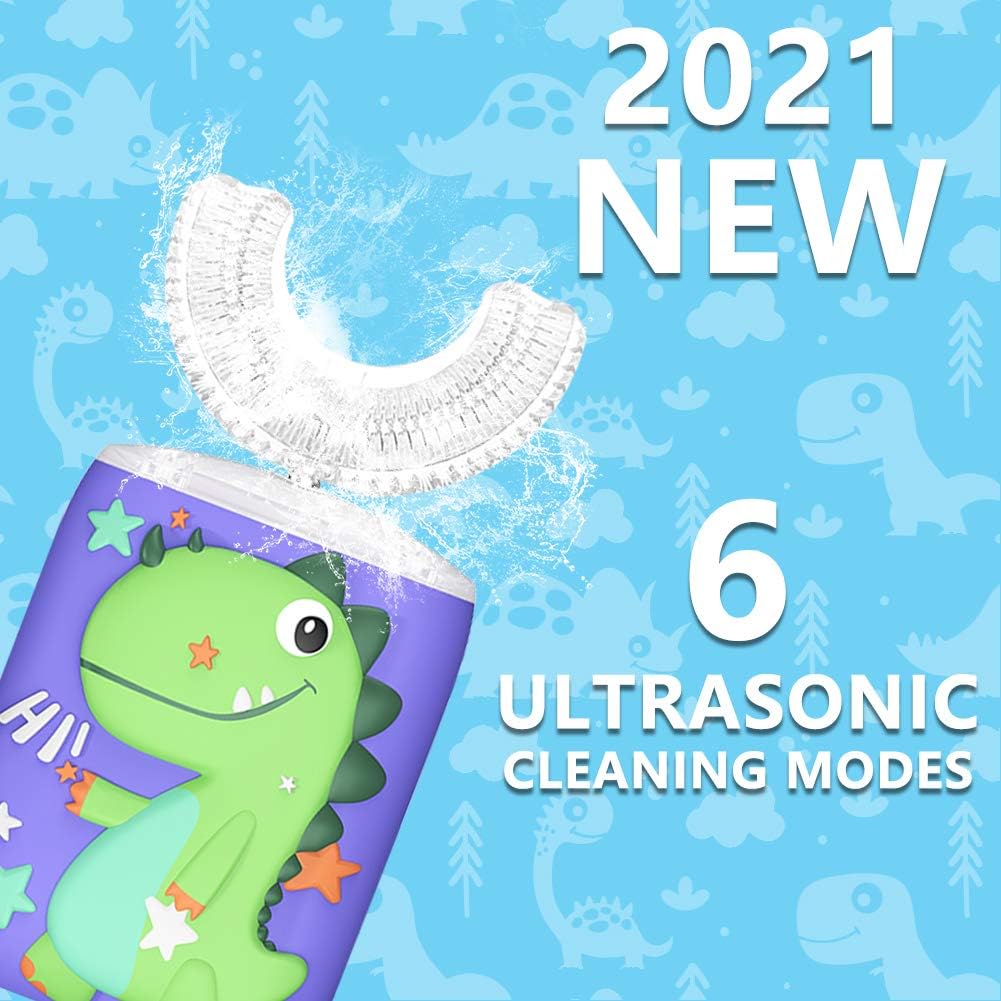 Kids Electric Toothbrush U Shape Dinosaur Ultrasonic Automatic Toothbrush with Replacement Soft Bristles Heads Six Modes 360°Oral Cleaning IPX7 Waterproof Smart Rechargeable Toothbrush (2-6 Year Old) : Everything Else
