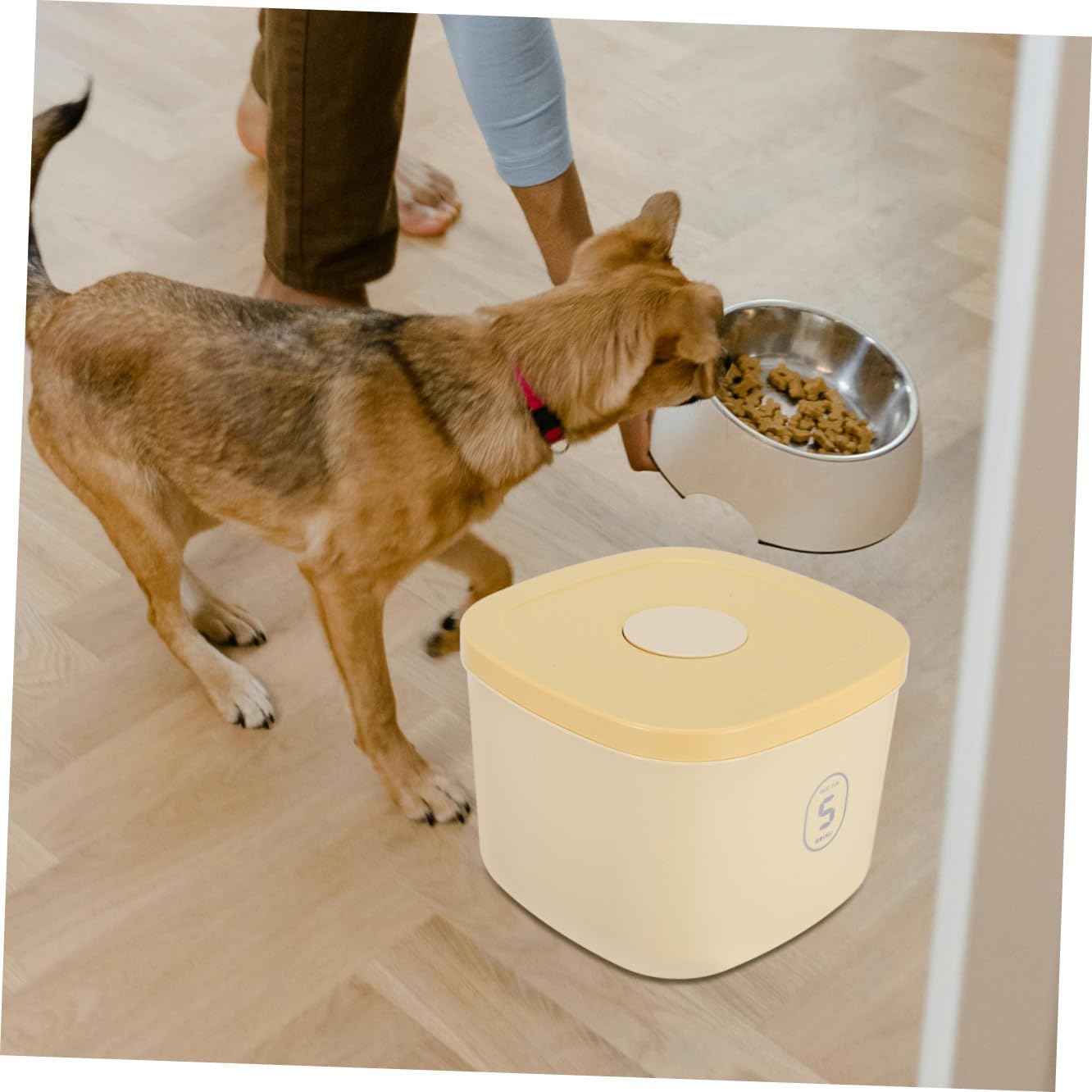 Small Yellow Airtight Pet Food Storage Bin Container for Cat and Dog Food, Vacuum Sealed Moisture-proof Plastic Holder Suitable for Dry Kibble and Treats