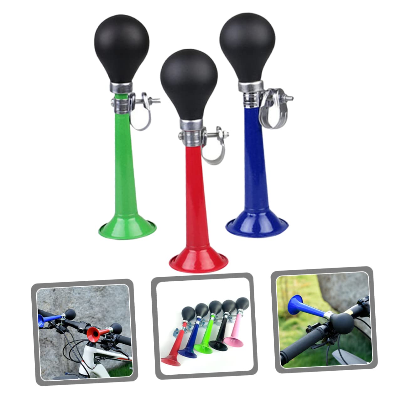 Klakson rowerowy, 6 szt. Klakson trąbkowy Klaun trąbiący Róg Wyciśnij róg Klakson rowerowy dla dorosłych Rower Bugle Róg Wyciśnij żarówkę Klakson pneumatyczny Klaun Róg Klaun