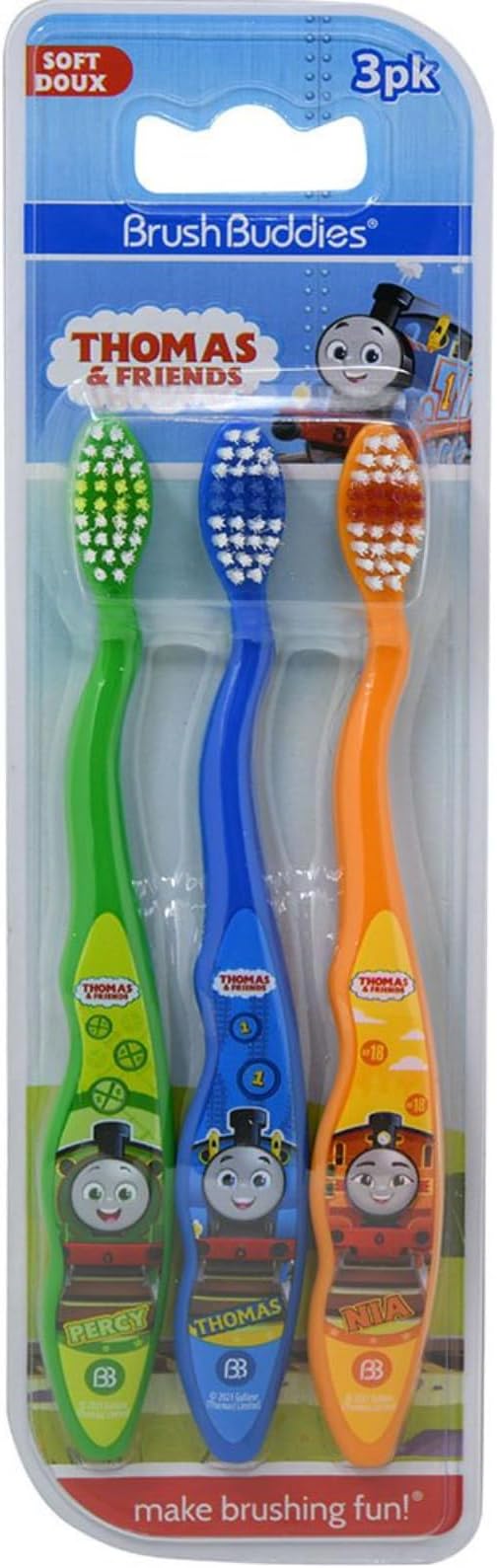 Thomas & Friends Kids Toothbrush 3 Pack Soft Bristle Toddler Toothbrushes Small Head Easy Grip Handles Fun Train Designs Gentle Oral Care for Children Ages 2+