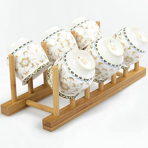 Miniatura 4 de YWSHF 2 piezas de estante de bambú y madera para secar platos, bandeja de drenaje, soporte para almacenamiento, organizador de gabinete de cocina