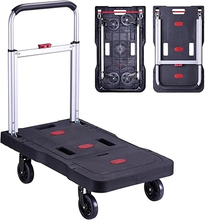 Platform Hand Truck Portable Trolly - Fully Folded Compact Push Cart, 350lbs Capacity Heavy Duty Dolly Practical Handling Tools for Household Industrial