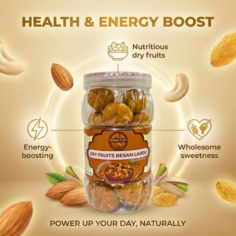 Image of MumMum Treats Dry Fruits Laddu 450g | Premium Ghee Mithai | Loaded with Cashew Almonds Pistachios & Raisins