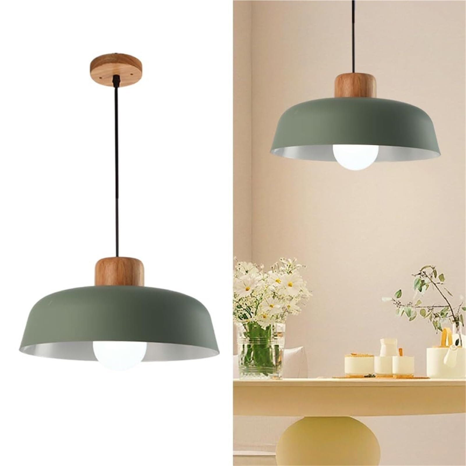 KBUUKYYXouy Modern Macaron Farmhouse Barn Pendant Lamp Chandelier Hanging Lighting Ceiling Fixture Nordic Mid Century for Dining Room Bedroom Hallway Kitchen Island(Green)