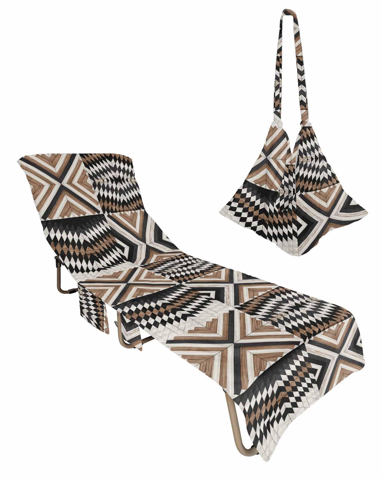 Southwest Beach Lounge Chair Towel Cover, Soft Chaise Lounge Towel with Side Pockets Patio Pool Chairs Cover for Beach/Pool Sunbathing 29x85 Traditional Indian African Tribal Geometric