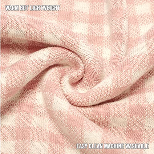 Luxury Knit Baby Blanket - 100% Soft Fine Cotton Quilt Blanket - Use As Receiving Swaddling Crib Stroller Nursery Bed Shower Baby Gift Registry For Newborns Toddlers Boys & Girls (Plaid - Pink) #TOP6
